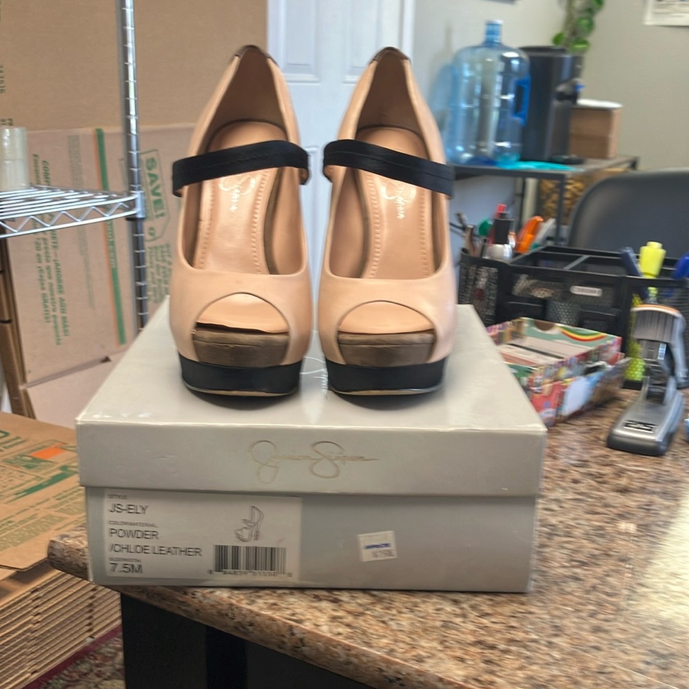 Jessica Simpson Black and Cream Heels, JS-Ely Style La